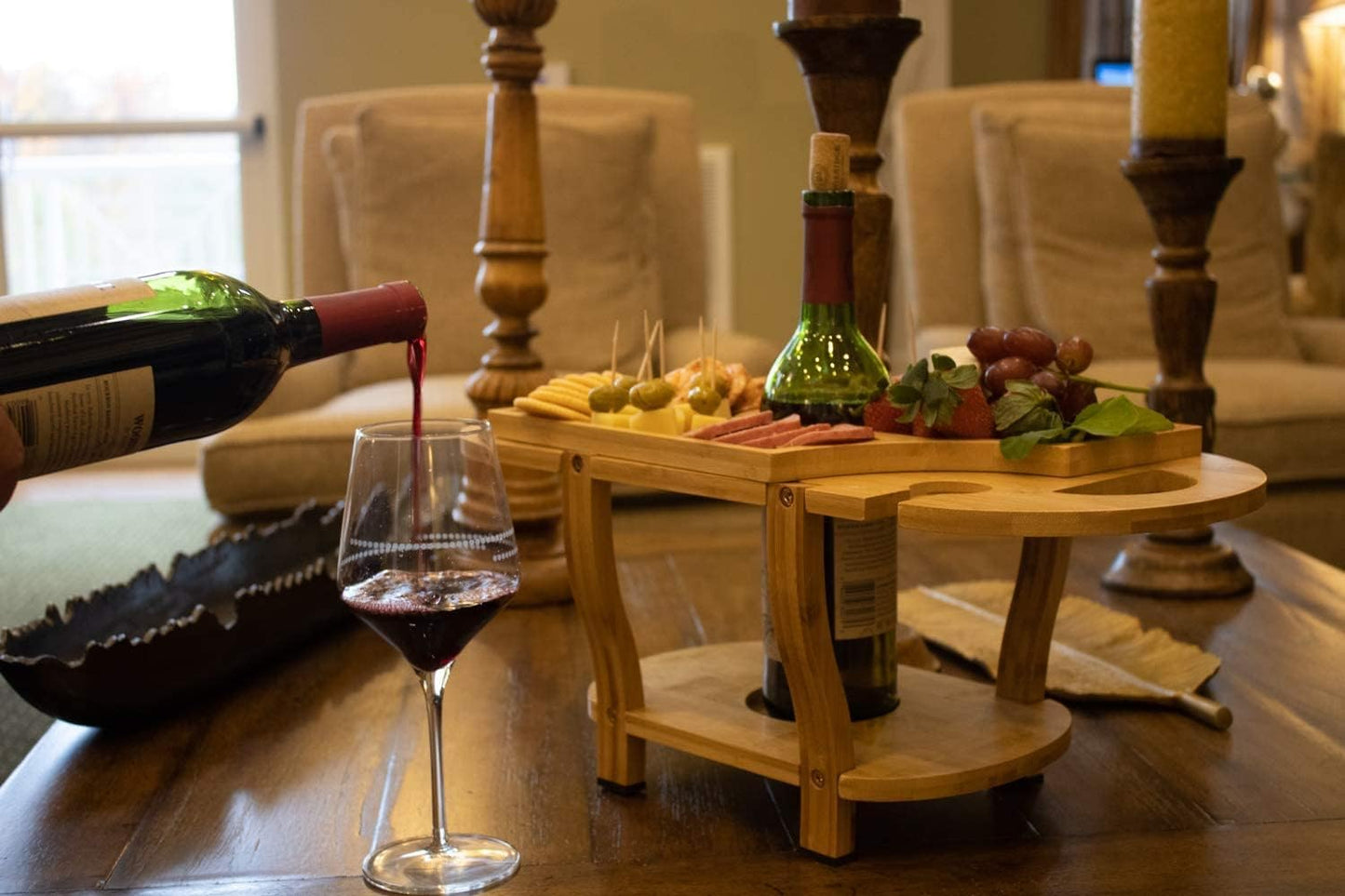 Bamboo Charcuterie Board - Holds 1 Wine Bottle