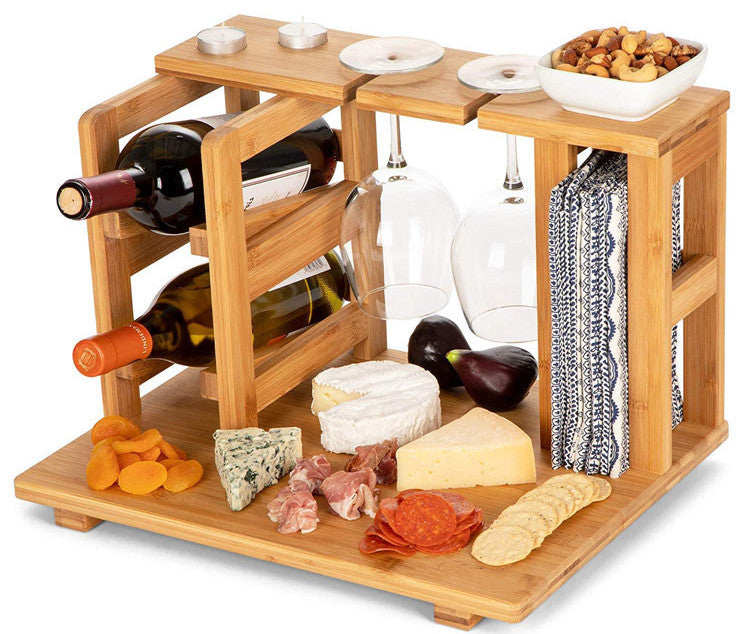 Bamboo Charcuterie Board - Holds 2 Wine Bottle