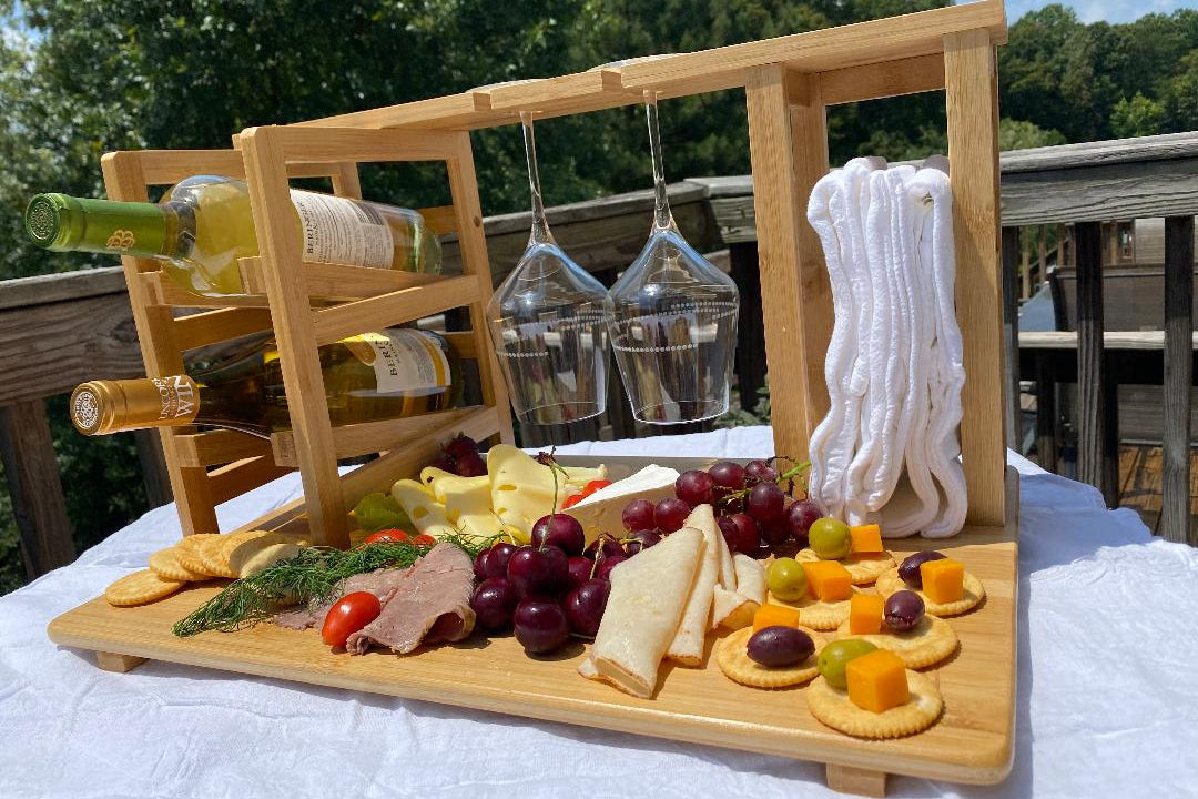 Bamboo Charcuterie Board - Holds 2 Wine Bottle