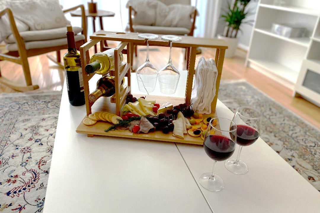 Bamboo Charcuterie Board - Holds 2 Wine Bottle