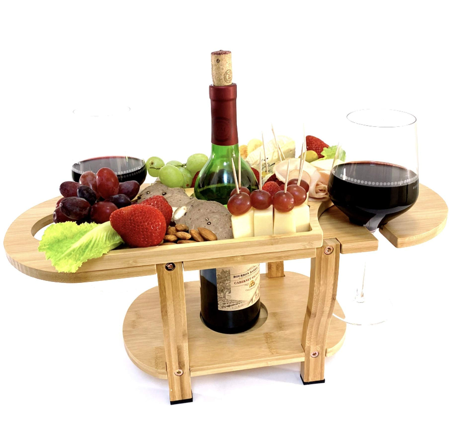 Bamboo Charcuterie Board - Holds 1 Wine Bottle