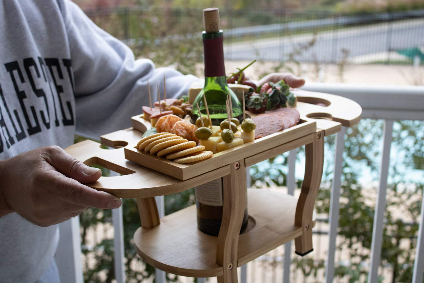 Bamboo Charcuterie Board - Holds 1 Wine Bottle