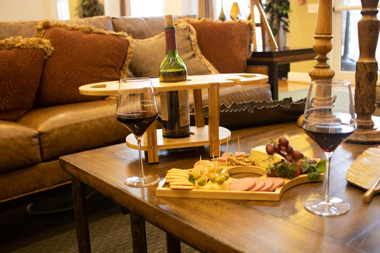 Bamboo Charcuterie Board - Holds 1 Wine Bottle