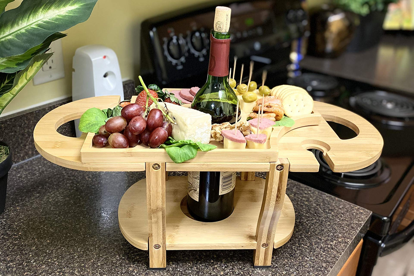 Bamboo Charcuterie Board - Holds 1 Wine Bottle
