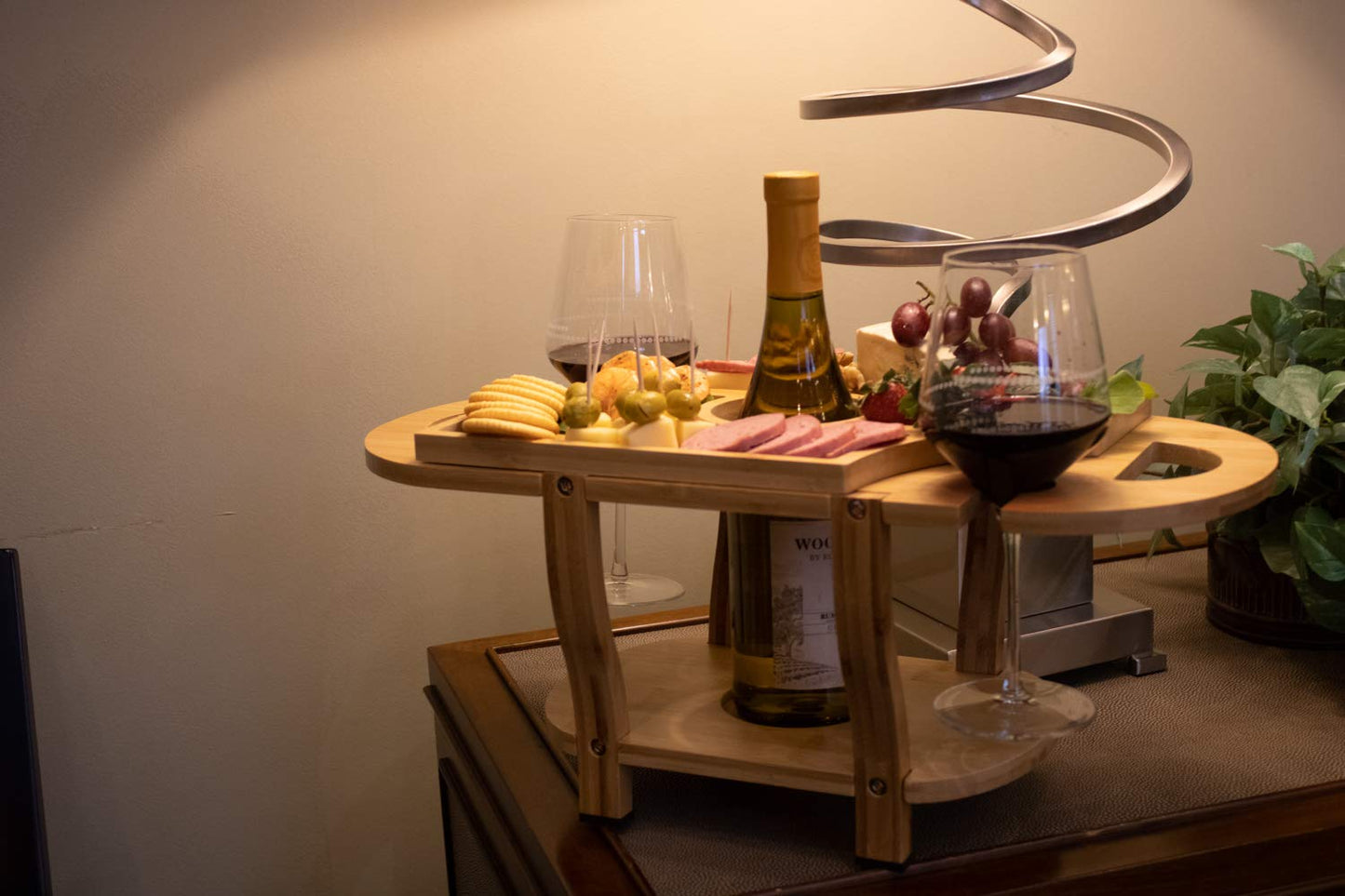 Bamboo Charcuterie Board - Holds 1 Wine Bottle