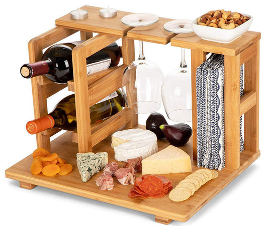 Bamboo Charcuterie Board - Holds 2 Wine Bottle